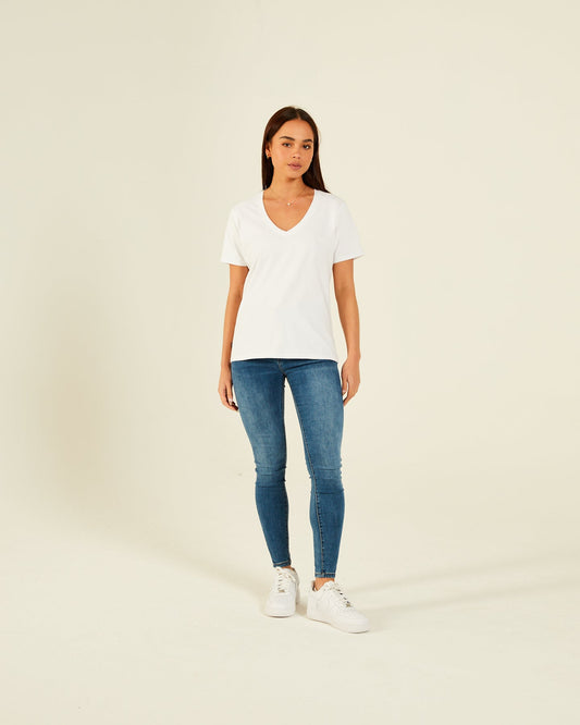 Elisa Basic V Neck Tee White