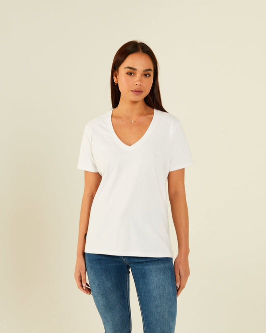 Elisa Basic V Neck Tee White